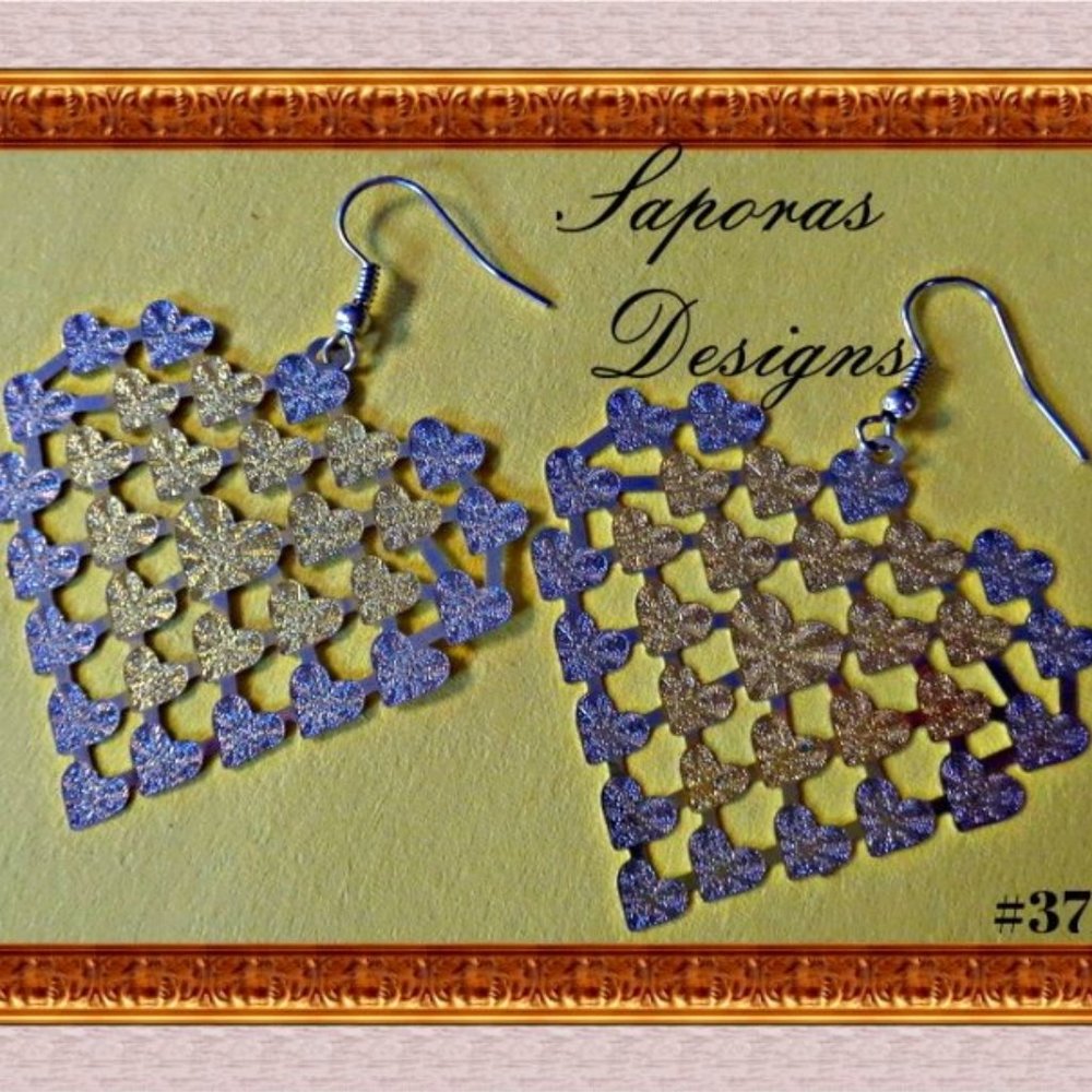 Gold & Silver Tone Heart Design Dangle Earrings